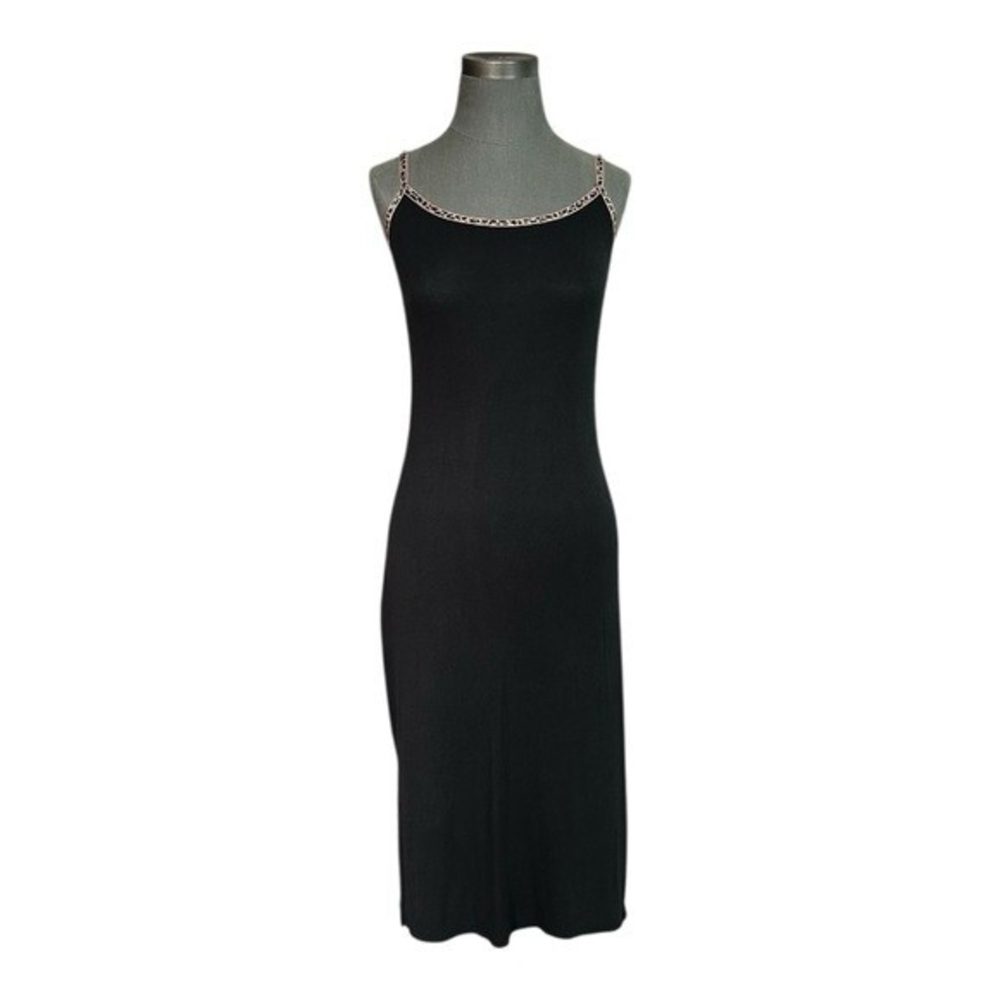 Victoria's Secret Black Modal Rib Nightgown XS Leopard Print Trim Slip Dress EXC - Picture 3 of 6